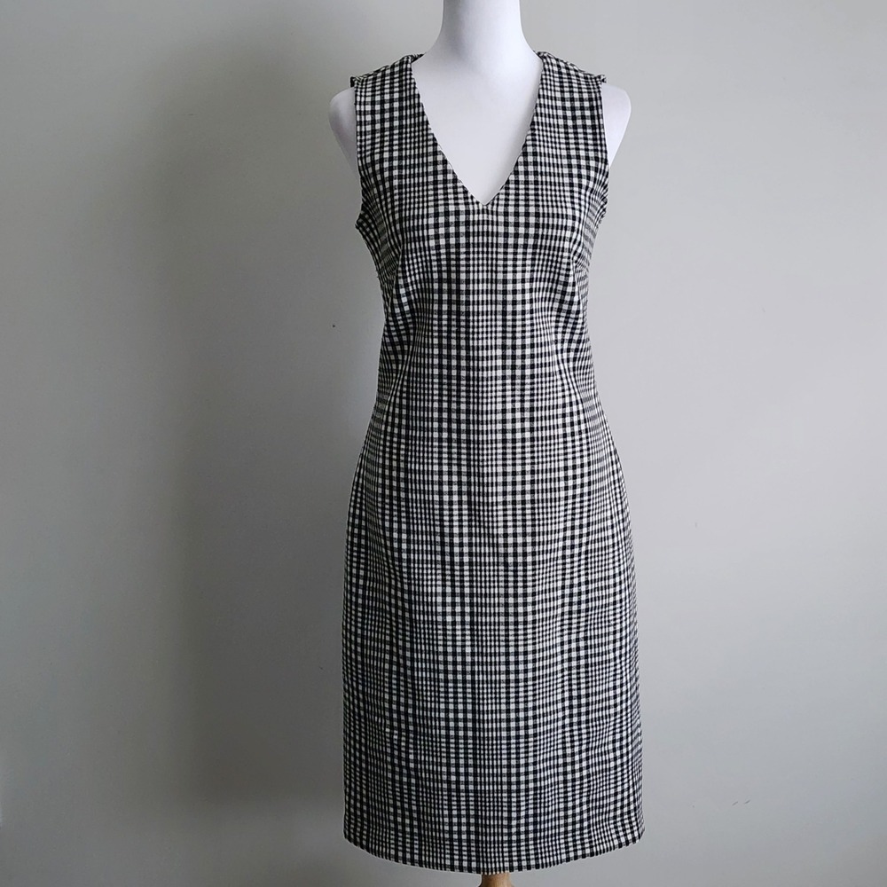 Contemporaine Shift Dress Womens 2 Black White Plaid Sheath Simons Office Career